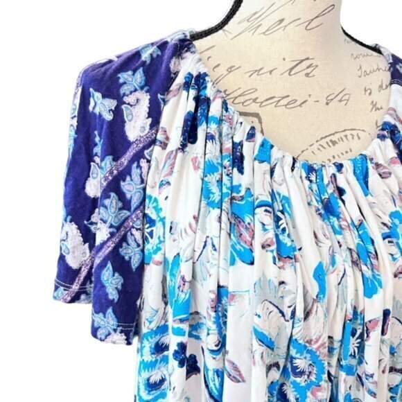 Free People Baja Babe Floral Tie Back Top Blue Cold Shoulder Size Small BOHO - Picture 7 of 13